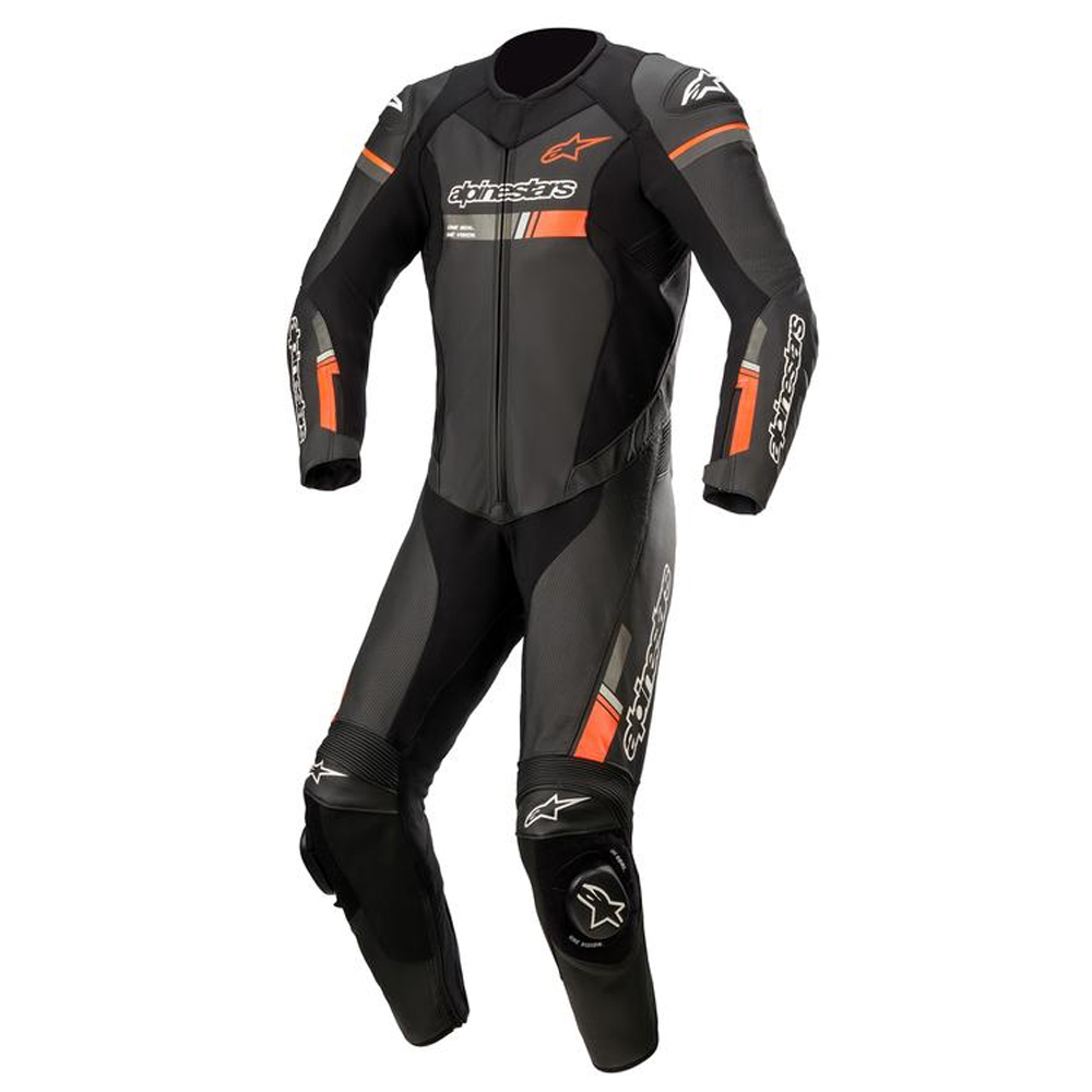 Alpinestars gp force chaser leather suit 1 pc black red fluo